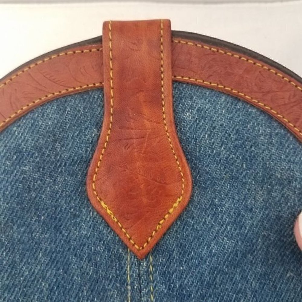Vintage 1980s Frye Denim and Tooled cognac  Leather  Western Boot 8 - Picture 12 of 15